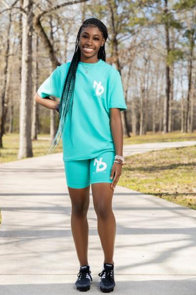 Teal Biker Shorts Set