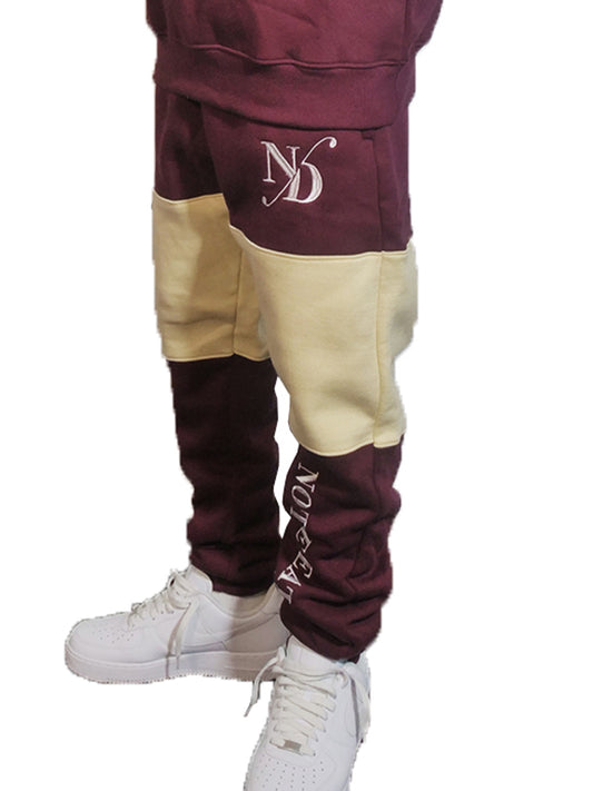 Burgandy and Offwhite  Jogger Pants