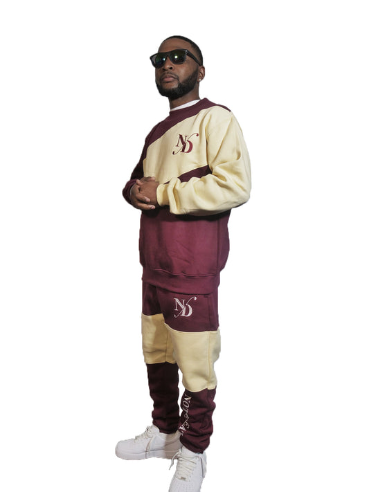 Burgandy and Off-White ND Jogger Suit