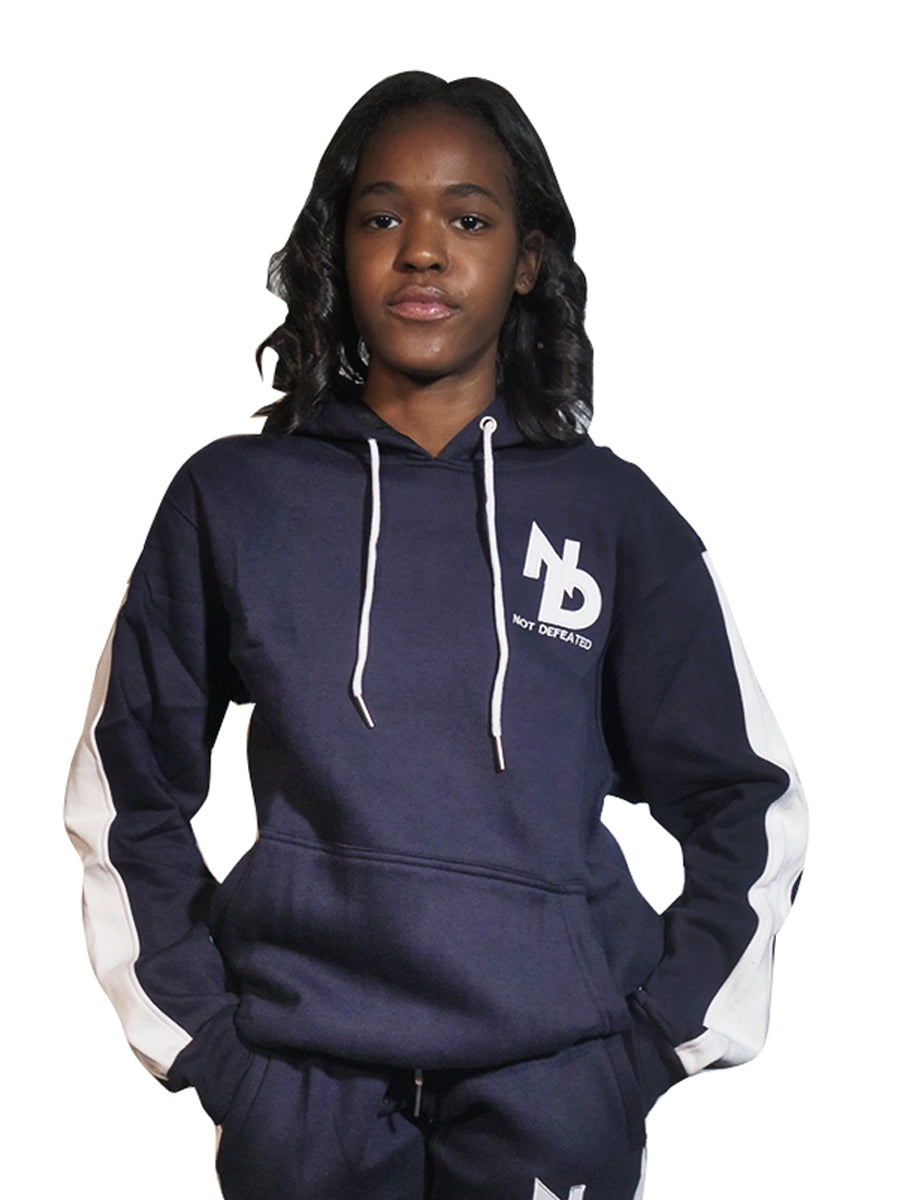 Women Navy Blue and White Hoodie