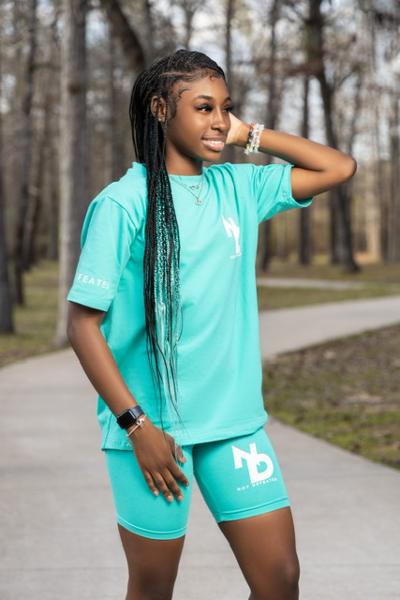 Teal Biker Shorts Set